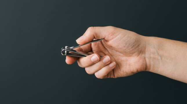 Close-up of a hand holding nail clippers for personal grooming.