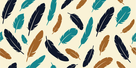 Fototapeta premium Seamless pattern of colorful feathers on a light background for creative textile and print design