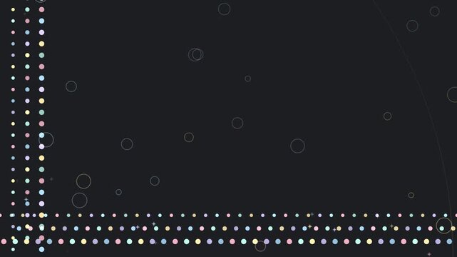 Pastel Dot Borders Flowing Along the Left and Bottom of a Near Black Chalkboard With Twinkling Stars, Rising Bubbles and a Blank Centre for Kids Education and Online Lesson Seamless Loop