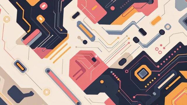 Abstract Technology Circuitry Pattern: A vibrant and intricate digital artwork depicting a complex network of circuit board pathways and electronic components.