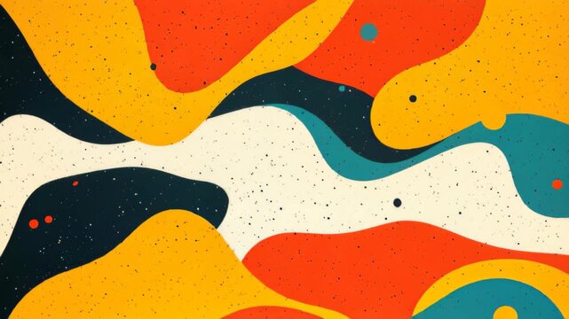 Abstract Wave Pattern: A vibrant and colorful abstract pattern featuring flowing, organic wave shapes in warm hues of yellow, orange, and teal, set against a speckled textured background.