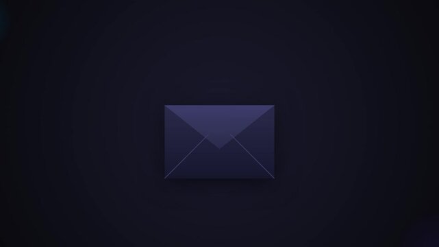 Email envelope opening and closing animation on dark background representing digital communication business message delivery and correspondence concept