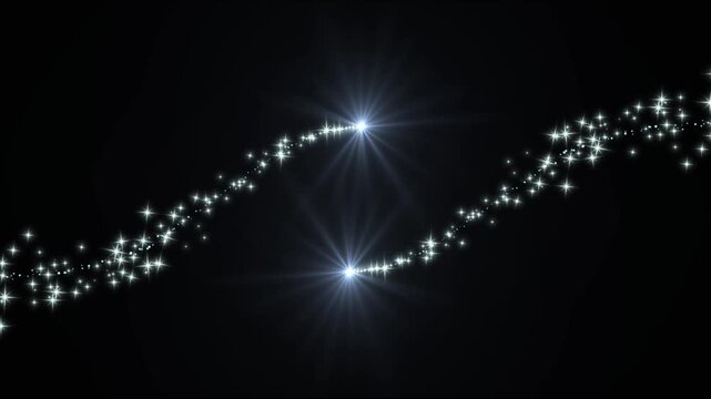 Sparkling star twinkle glitter white cartoon doodle animation, magic sparkle glitter line stars, shining particles stars line magic dust, fairy dust wand glitter stars trail on black screen