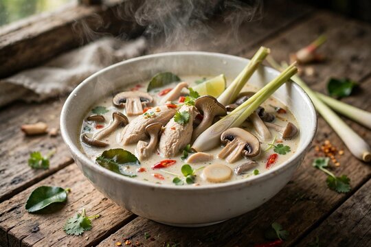 Tom yum soup clay pot lemongrass kaffir lime shrimp steam rustic