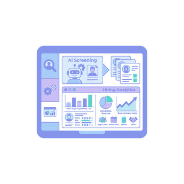 Digital tablet displaying AI screening and hiring analytics dashboard.