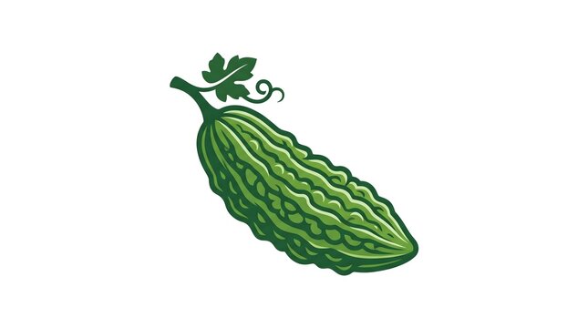 Vector illustration of a fresh green bitter melon or bitter gourd with leaf isolated on a white background