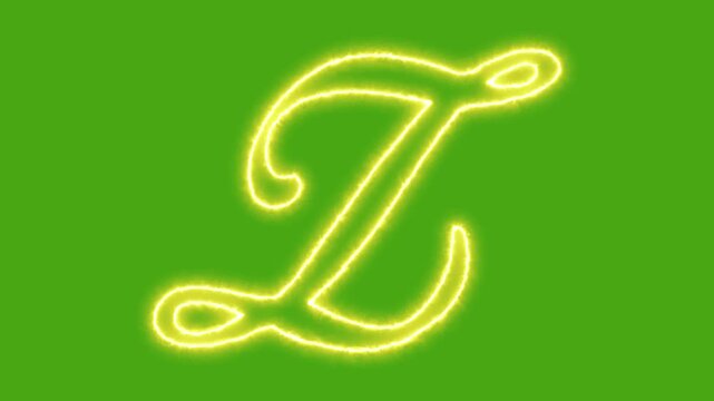 Neon glowing letter z animation on green screen, script alphabet sign for motion