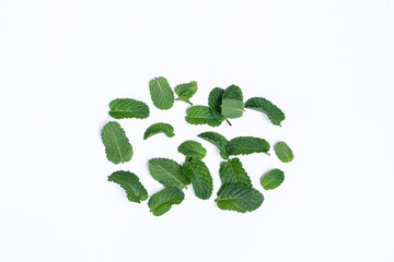 Mint leaves isolated on white background for herbal medicine and tea ingredient. Organic Mint leaves peppermint isolated on white background for traditional herbal remedy © Semoga