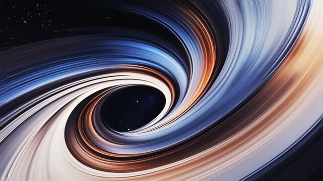 A digital art illustration featuring an abstract, space-themed vortex, resembling a black hole or a wormhole.