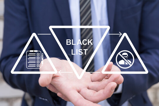 Concept of blacklist. List of user account or person blocked.