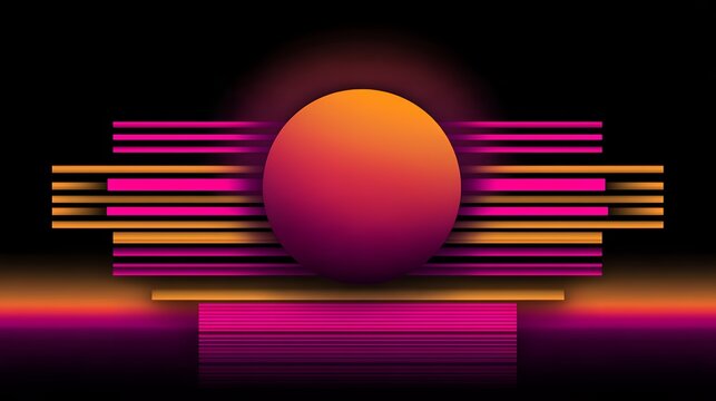 Abstract retro synthwave neon sunset background, glowing horizontal lines outrun aesthetic for autumn overlays and vintage design