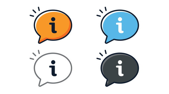 Colorful information speech bubble icons featuring flat vector design elements for digital user interface