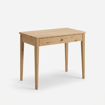 Minimalist Light Oak Wood Desk with Drawer on White Background