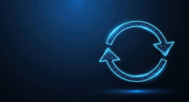 Glowing Blue Circular Refresh Icon with Arrow on Dark Background Representing Digital Updates and Reloading Processes