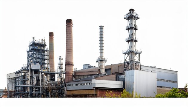 industrial factory buildings with chimneys isolated on white background