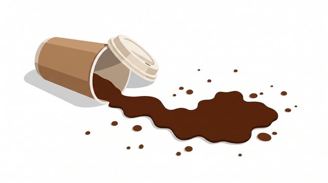 Spilled Disposable Coffee Cup with Dark Brown Liquid Splashing on Surface Illustration