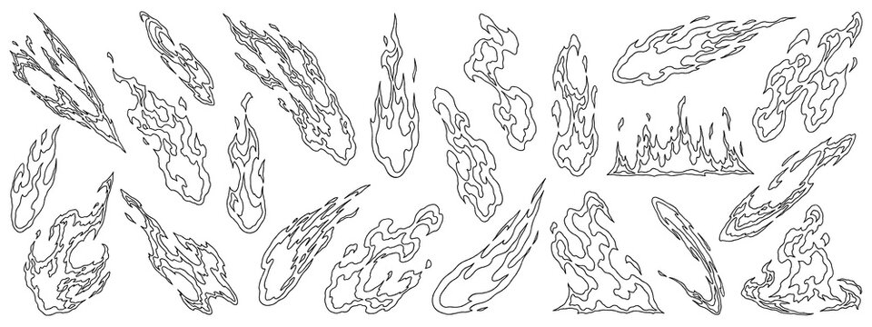 Fire line drawings isolated on a transparent background