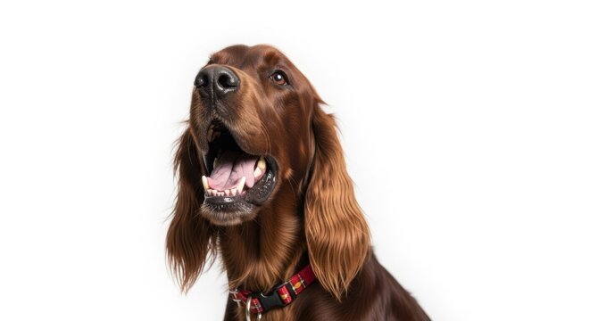 Happy Irish Setter Dog Smiling with Open Mouth.