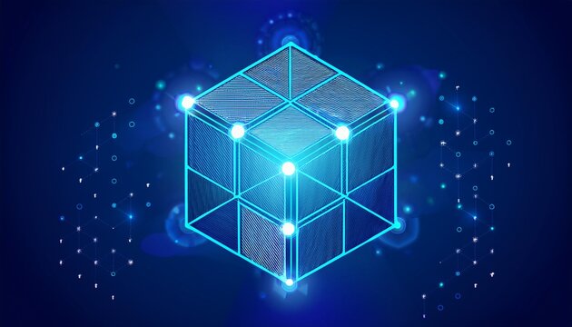 abstract geometric background with isometric digital cube isometric on blue background