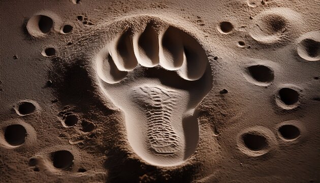 moon landing anniversary closeup of a single astronaut footprint in fine lunar dust seen from above ideal for commemorative visuals science posters and historical references