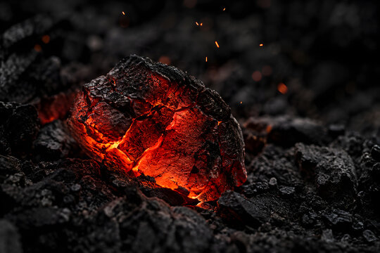 Burning ember floating above ash