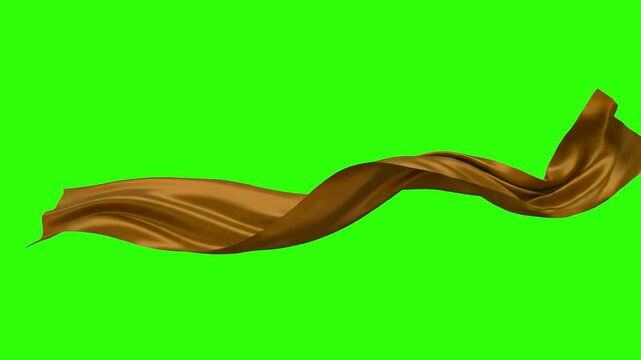 Elegant brown silk satin fabric floating and waving gracefully over a chroma key green background. Excellent for luxury brand promos, chocolate and coffee advertisement themes, textile displays, satin