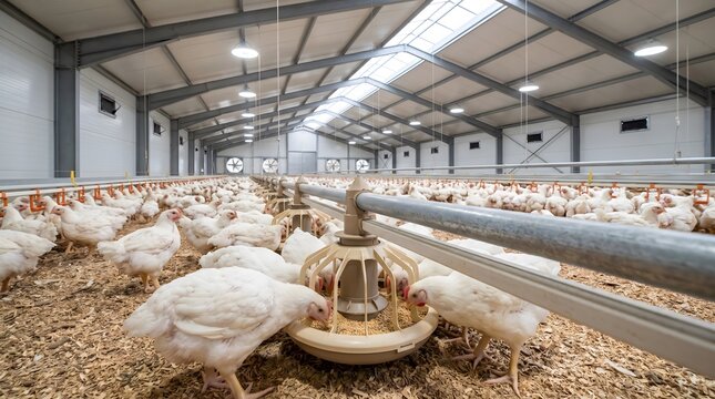 Modern Poultry Farm with Automatic Chicken Feeding