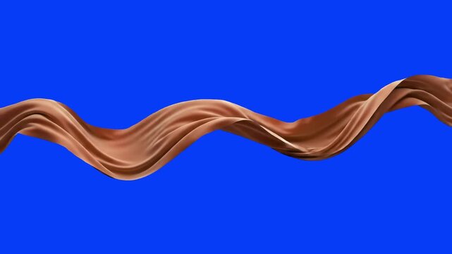 Elegant brown silk satin fabric floating and waving gracefully over a chroma key blue background. Ideal for luxury brand promos, chocolate and coffee advertisement themes, textile displays, satin wave