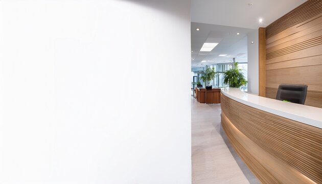 luxury and minimalist hospital reception counter area in white and wood style with counter