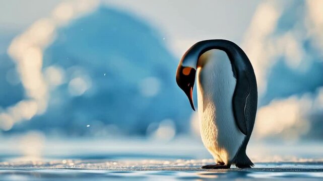 A single king penguin standing on the ice, Antarctica&rsquo;s beautiful nature and wildlife
