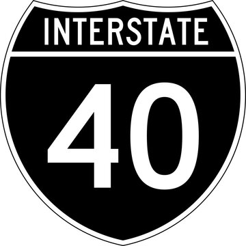 Interstate 40 Blank Shield Road Sign Highway Marker Black and White Design