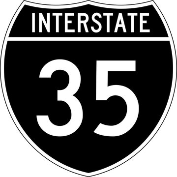 Interstate 35 Blank Shield Road Sign Highway Marker Black and White Design
