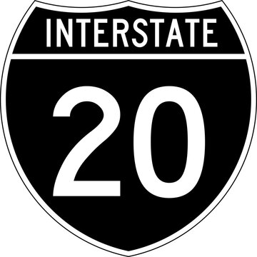 Interstate 20 Blank Shield Road Sign Highway Marker Black and White Design