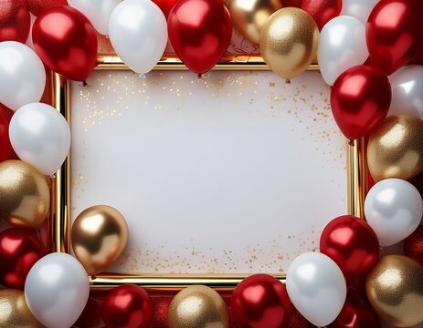 the balloon border frame with red white and gold balloons for celebration