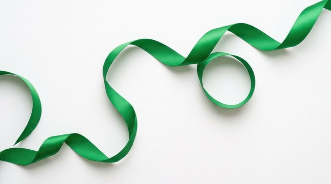 Green ribbon flowing on white background for awareness and awareness campaigns and awareness purposes.