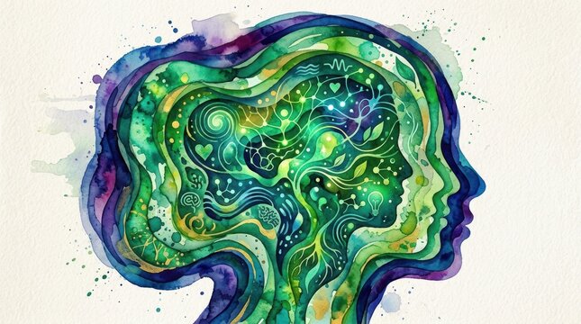 Abstract watercolor mind layers representing inner thoughts emotions and psychological growth
