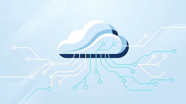 Conceptual illustration of cloud computing and digital data connections.