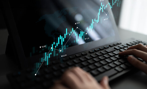 Stock market analysis with candlestick chart and price movement trend line, highlighting global financial trends, stock trading, and investment strategy insights Latch