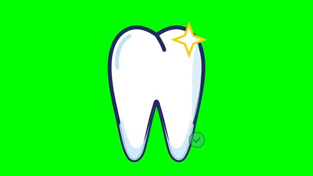 Sparkling white tooth with checkmark animation on green screen background for dental care video clip