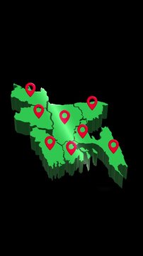 3D Map Animation of Bangladesh with Red Location Pin
