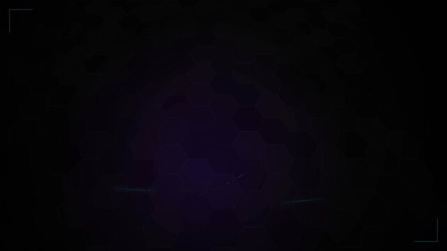 Dim purple hexagon grid with glowing violet digital patterns and subtle camera viewfinder frame, concept for cyber security and high-tech interface, ideal for gaming streams and electronic music