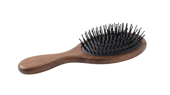 Modern oval hairbrush with ergonomic handle and flexible bristles for everyday hair care and styling. Isolated on White background.