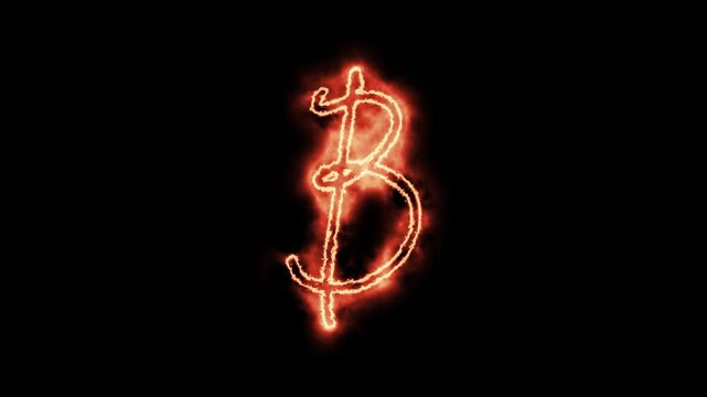 Glowing neon letter B with fiery energy effect on black background, alphabet fire flames
