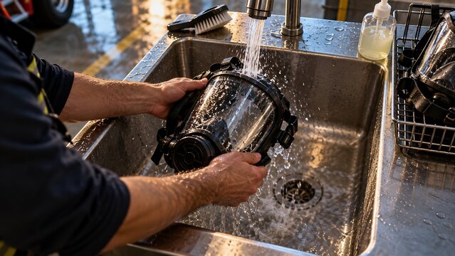 Washing a Facepiece at a Station Sink