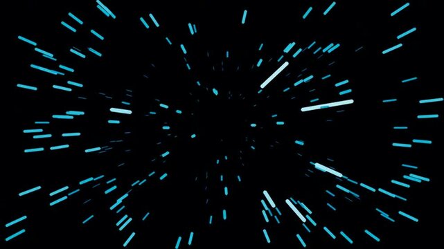 Blue hyperspace light streaks radiating on black background