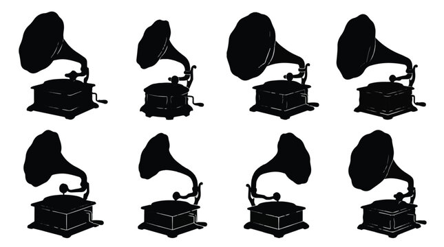 Vintage Gramophone Phonograph Vector Silhouettes Collection
