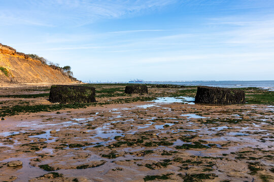 Pill boxes that now sit in the sea after cliff erosion. Shoy 21 Sept 2026.