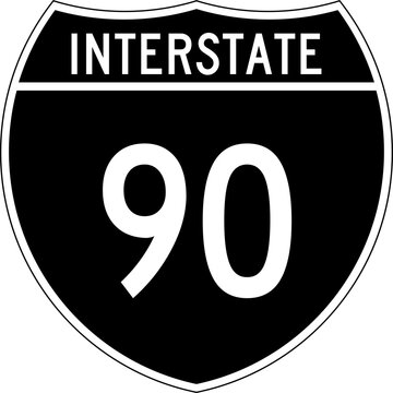 Interstate 90 Shield Road Sign Highway Marker Black and White Design