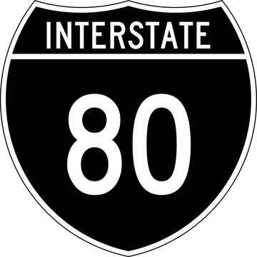 Interstate 80 Shield Road Sign Highway Marker Black and White Design