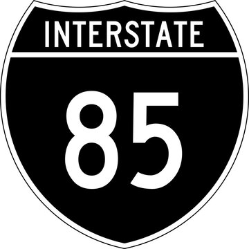 Interstate 85 Shield Road Sign Highway Marker Black and White Design